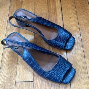 by FAR - Slingback Peeptoe Pumps - Blue Faux Croc size 39